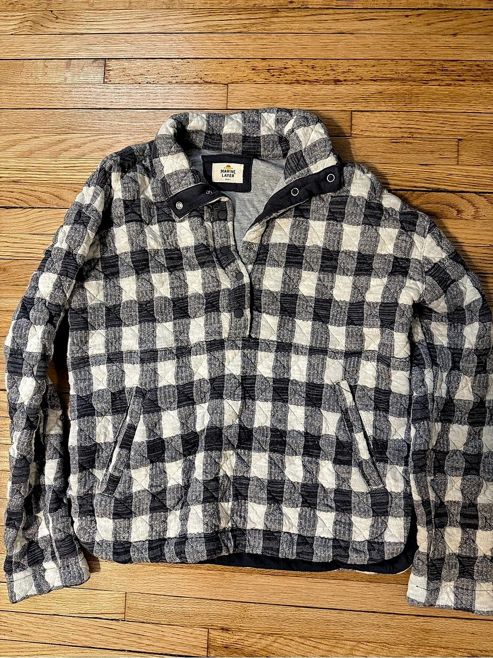 Marine Layer Checkered Pullover Jacket in Black & White Like New